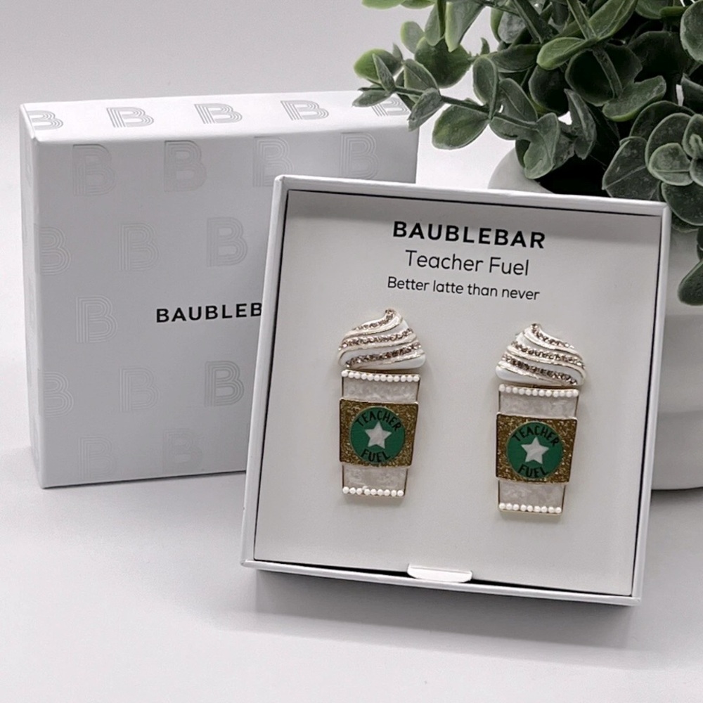 NIB Baublebar "Teacher Fuel" Better latte than never Earrings